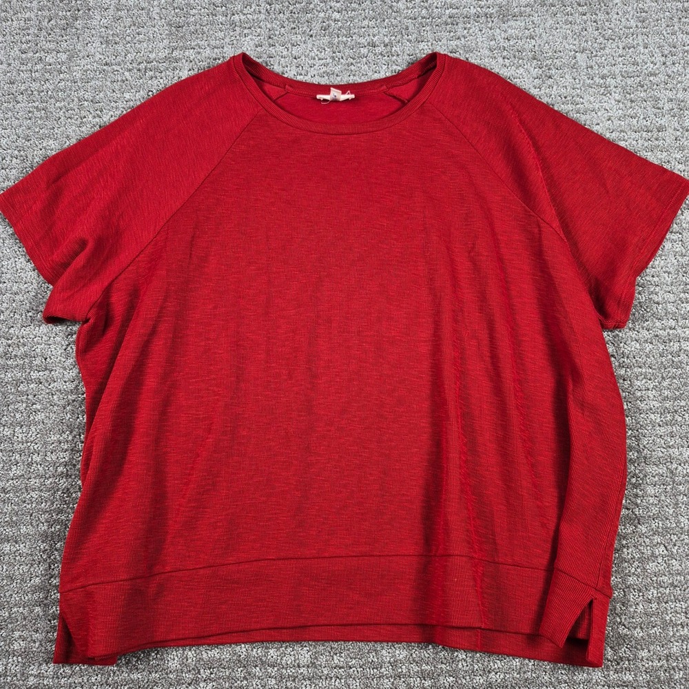 Eileen Fisher Top Womens 1X Red Organic Cotton Slubby Rib Knit Crew Neck Boxy